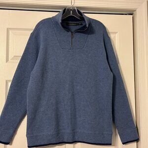 Mens IRELANDS EYE Sz L Blue 1/4 Zip Wool Sweater